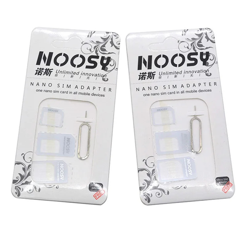 50 комплектов адаптеров 4 в 1 Noosy Nano Sim Card + адаптер Micro Sim Card + стандартный адаптер SIM-карты для оптовой продажи IPhone