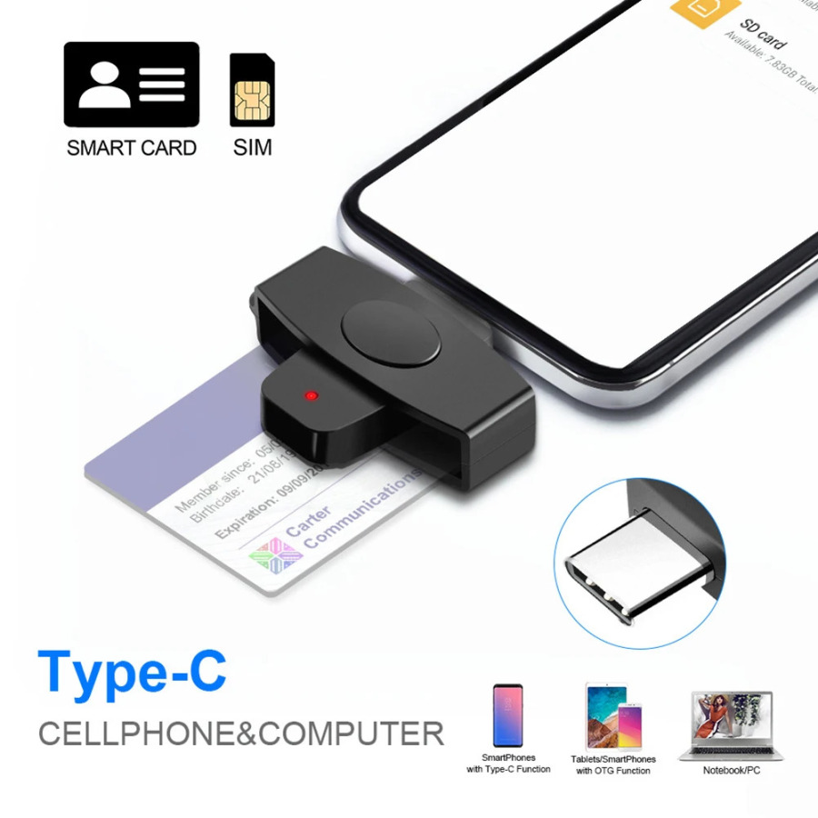 Устройство для чтения смарт-карт Type-C, портативное устройство для чтения SIM-карт и IC-карт, аксессуары для банковских и налоговых деклараций, поддержка Windows и OS.