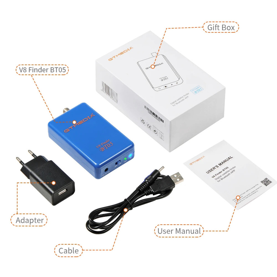GTMEDIA Satellite Finder V8 Sat Finder BT05 Android uchun Satlink WS-6933 6906, Bluetooth bilan Los Satfinder TV 1080p dan yaxshiroqdir.