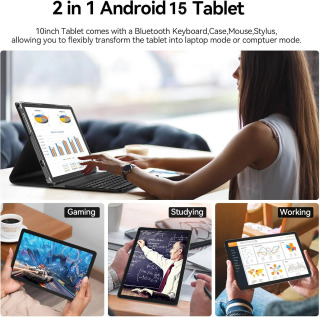 Yangi 2026 yil 10 dyuymli Android 15 klaviaturali planshet, 12 GB operativ xotira, 512 GB ROM, 7000 mA/soat batareya, 5G Wi-Fi, Bluetooth, HD IPS displey