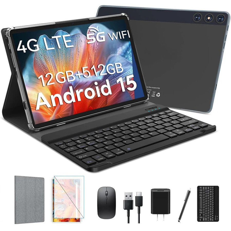 Yangi 2026 yil 10 dyuymli Android 15 klaviaturali planshet, 12 GB operativ xotira, 512 GB ROM, 7000 mA/soat batareya, 5G Wi-Fi, Bluetooth, HD IPS displey