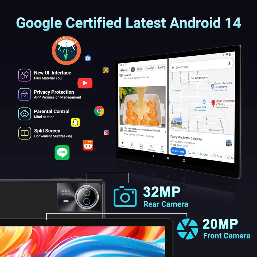 Eng yangi 14 dyuymli katta ekranli planshet kompyuter Android 14 planshet 16+512 GB telefon qo'ng'irog'i BT 5G Wifi paneli o'qish/nota musiqasi/oshxona uchun
