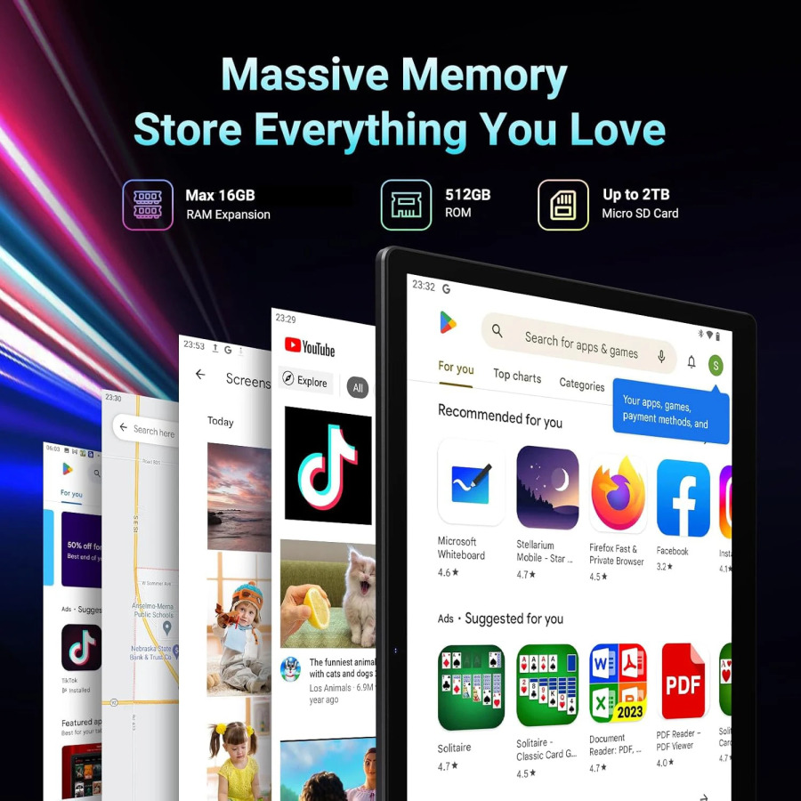 Eng yangi 14 dyuymli katta ekranli planshet kompyuter Android 14 planshet 16+512 GB telefon qo'ng'irog'i BT 5G Wifi paneli o'qish/nota musiqasi/oshxona uchun