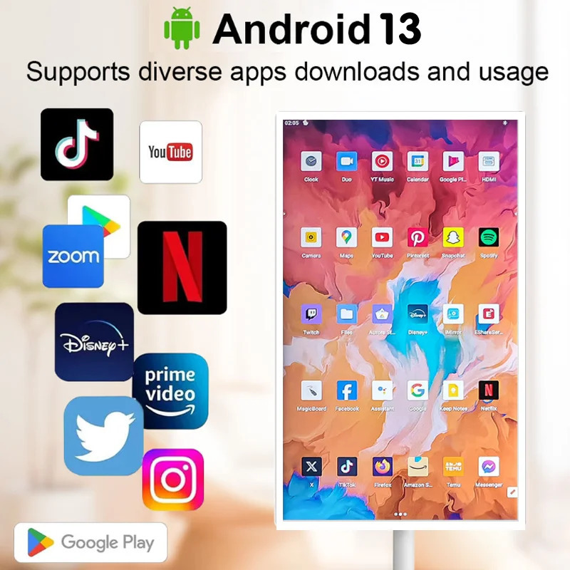 Портативный 21,5-дюймовый планшетный ПК Android 13 с памятью 4 + 64 ГБ, USB-интерфейс с поддержкой Wi-Fi, фронтальная камера 8 МП, мобильный портативный Smart TV