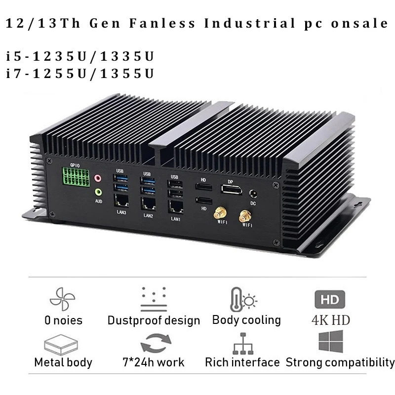 13-avlod sanoat kompyuteri i5-1335U/i7-1355U 8 COM 3*LAN 2*HDMI 1*DP RS232, 422, 485 COM USB WIFI sanoat kompyuteri