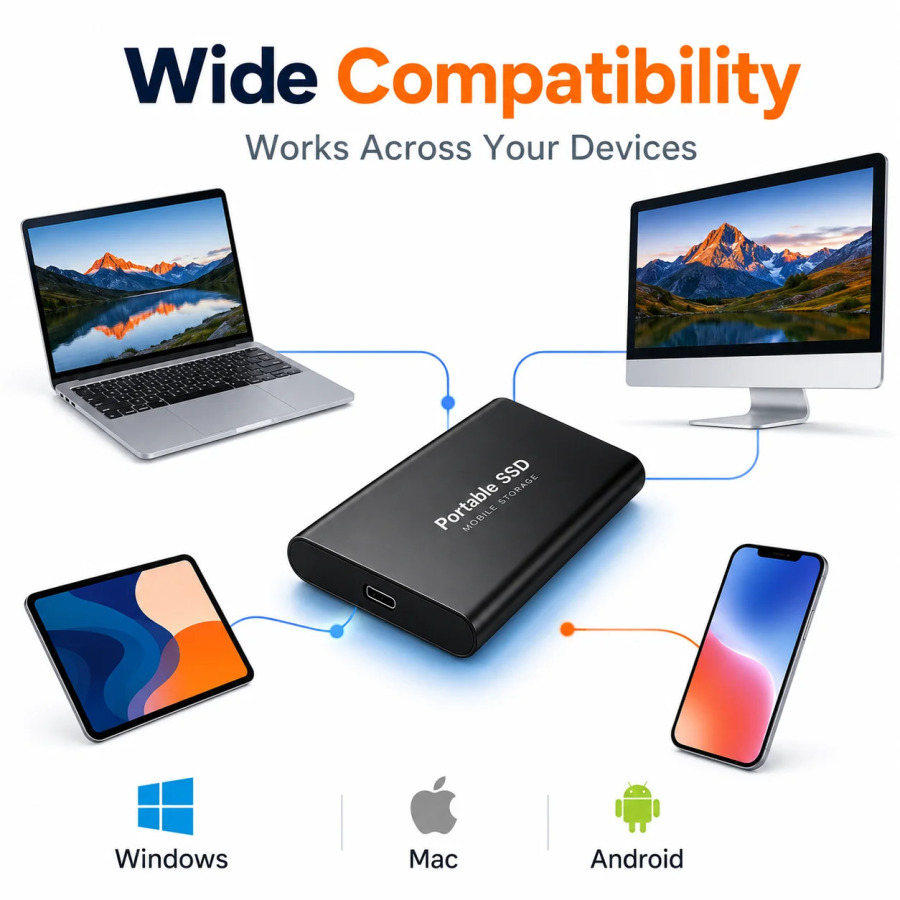 Kompyuter/MAC/noutbuk/telefon uchun tashqi qattiq holatdagi yangi 1TB portativ SSD 2TB yuqori sig‘imli HDD USB3.1 tashqi qattiq disk