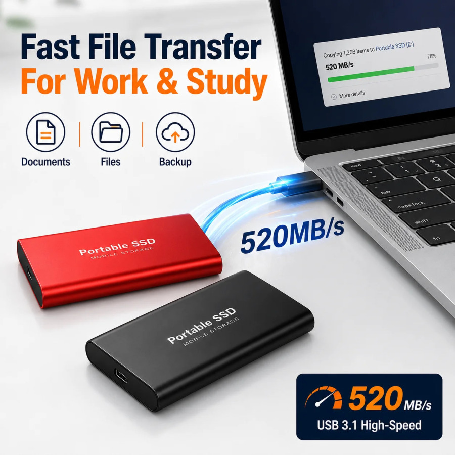 Kompyuter/MAC/noutbuk/telefon uchun tashqi qattiq holatdagi yangi 1TB portativ SSD 2TB yuqori sig‘imli HDD USB3.1 tashqi qattiq disk