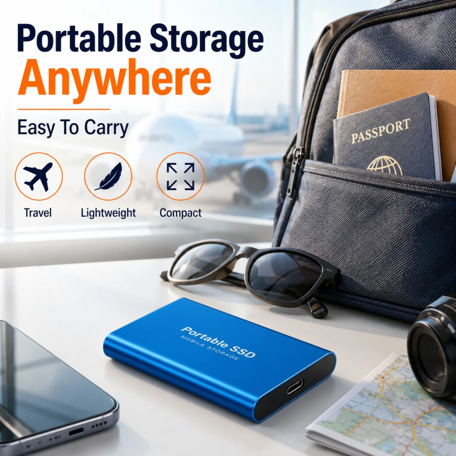 Kompyuter/MAC/noutbuk/telefon uchun tashqi qattiq holatdagi yangi 1TB portativ SSD 2TB yuqori sig‘imli HDD USB3.1 tashqi qattiq disk