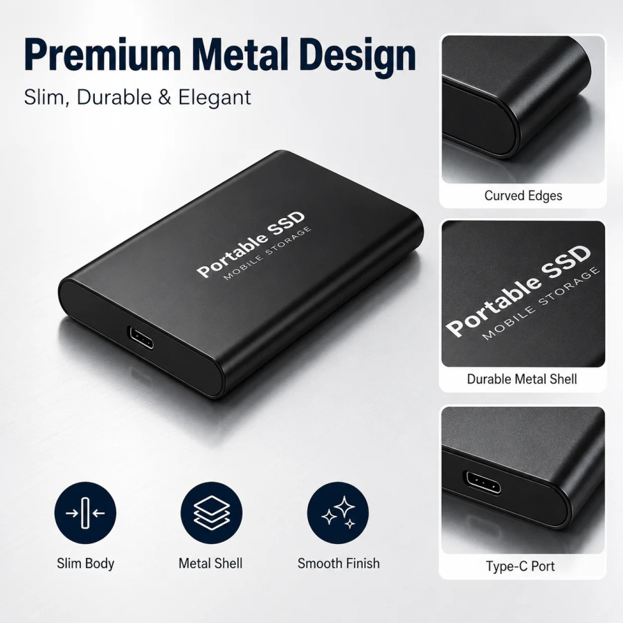 Kompyuter/MAC/noutbuk/telefon uchun tashqi qattiq holatdagi yangi 1TB portativ SSD 2TB yuqori sig‘imli HDD USB3.1 tashqi qattiq disk