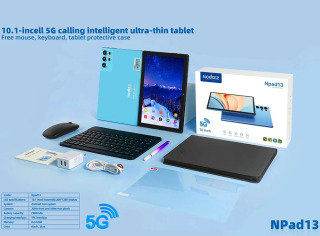 Планшет Npad15 Plus 10.1 дюйма, Android 15, 12 ГБ ОЗУ, 512 ГБ ПЗУ, 5G WiFi, Bluetooth, аккумулятор 7000 мАч, Type-C, с клавиатурой Синий Пакет 1