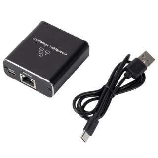 Bir soatlik Internetga kirish imkoniyatiga ega tarmoq kabelini ajratuvchi, birdan ikkitaga oʻtkazgichli Rj45 ajratgich, Gigabit Ethernet porti черный