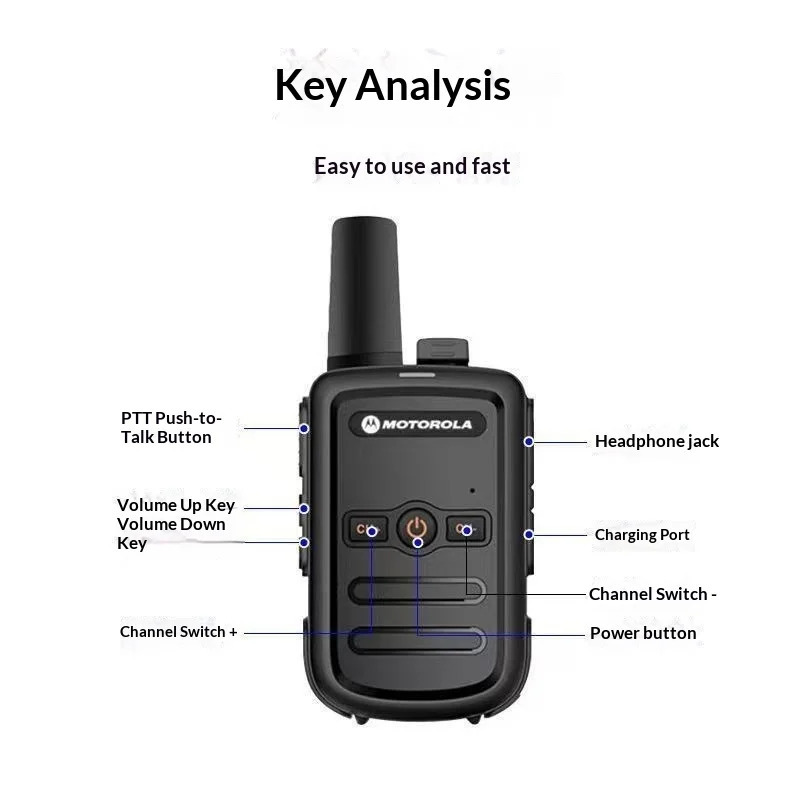 Original Motorola Walkie Talkie 2 to'plami, ochiq havoda lager uchun mini Walkie Talkie, engil va ixcham.