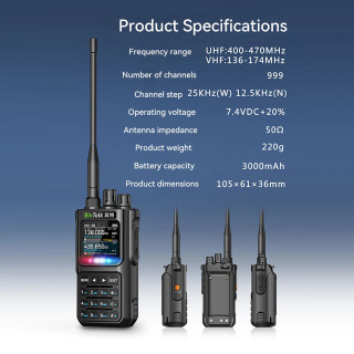 BinTolk BT8000 Walkie Talkie 10 Vt to'liq diapazonli simsiz dasturlashtiriladigan Bluetooth shovqinni bekor qilish xususiyatlari va Type-C Porta zaryadlash