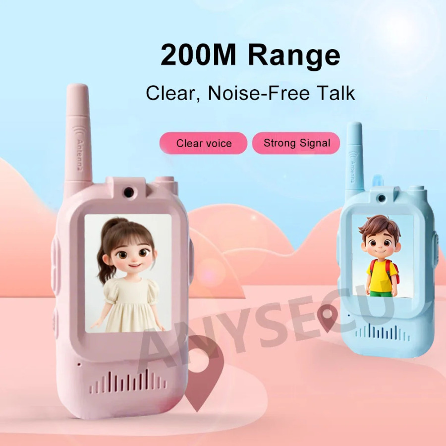 Bolalar uchun video Walkie Talkies 2 dona qayta zaryadlanuvchi interkom funksiyasi Yoqimli 2 dyuymli ekranli bitta teginish bilan qo'ng'iroq bolalar uchun video interkom