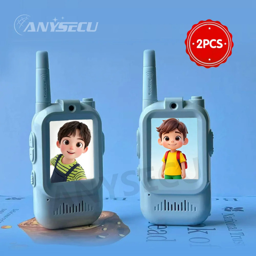 Bolalar uchun video Walkie Talkies 2 dona qayta zaryadlanuvchi interkom funksiyasi Yoqimli 2 dyuymli ekranli bitta teginish bilan qo'ng'iroq bolalar uchun video interkom