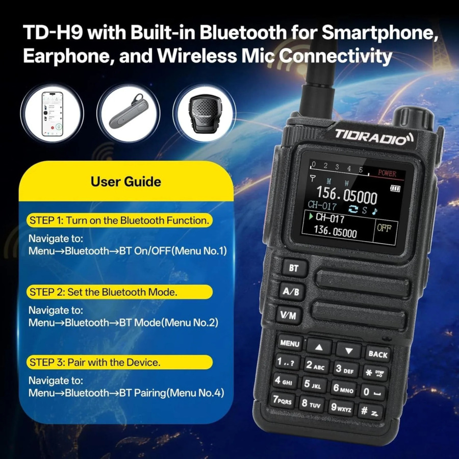 TIDRADIO TD-H9 10W uzoq masofali radio havo tarmoqli APP Simsiz dasturlash APRS GPS Walkie Talkie NOAA Walkie Talkie
