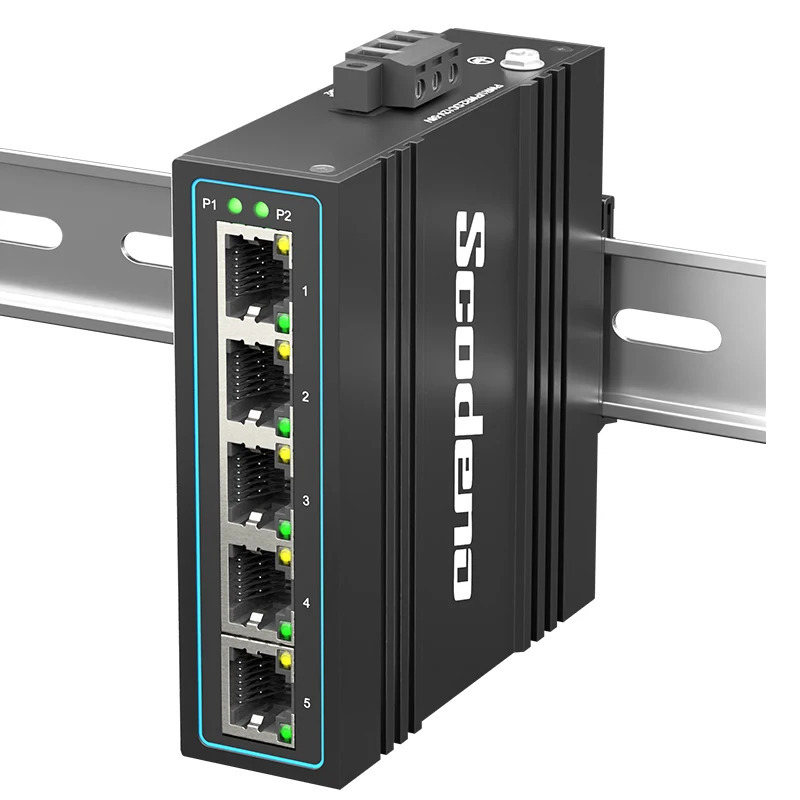 Промышленный сетевой коммутатор Ethernet, 5 портов, DIN-рейка, неуправляемый Megabit IP40 Metal