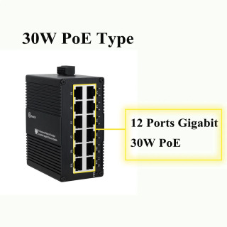 Sanoat 12 portli Ethernet kaliti Gigabit PoE tarmoq kaliti DIN relsli oʻrnatish boshqarilmaydigan RJ45 1000M kaliti IE 802.3af/at/bt небесно-голубой