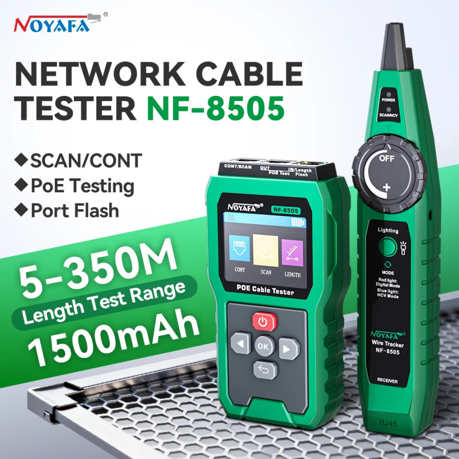 NOYAFA NF-8505 tarmoq kabeli sinov qurilmasi, PoE Ethernet kabeli izlagichi, PoE kuchlanish va quvvatni tekshirgich, nosozlik masofasini oʻlchagich