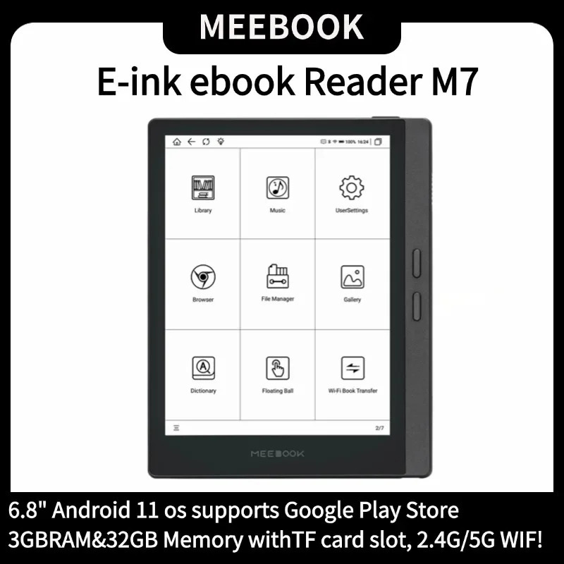 Original Meebook M7 elektron kitob o'quvchi 6,8 dyuymli elektron qurilma 300PPI HD elektron siyoh ekrani Android 11 ochiq tizim 32G jismoniy tugmasi