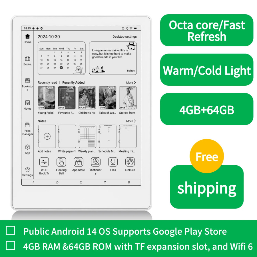 Meebook M8 7,8 dyuymli Android 14 elektron kitob o'quvchi, Google Play do'koni va tezkor yangilash 4G RAM 64 GB ROM