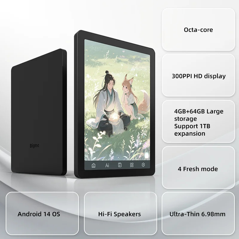 Bigme B6 E-Book Reader 6 dyuymli E-Ink E-Book Reader 36-darajali old yorugʻlik oʻrnatilgan Android 14 Google Play OS 4+64GB Reader