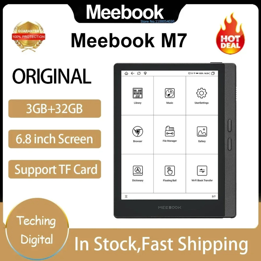 Meebook M7 elektron o'quvchi, 6,8 dyuym, HD E-siyoh ekrani 300PPI, Android 11, ochiq tizim, 32 GB operativ xotira va jismoniy tugmalar