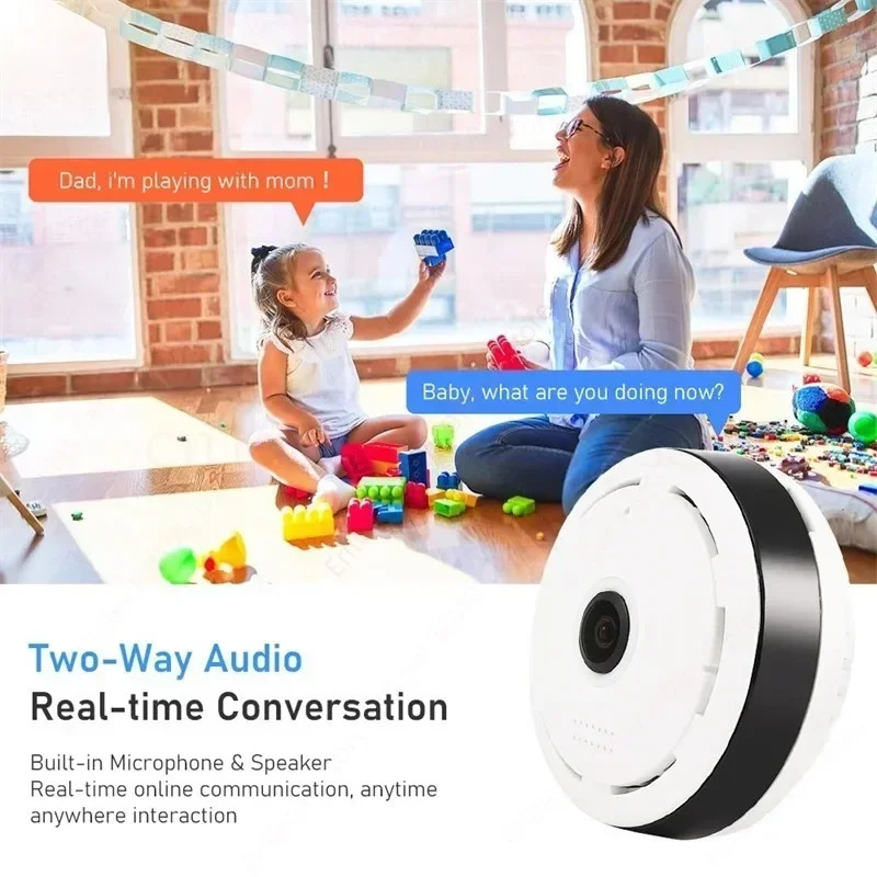Kichkina Wi-Fi kuzatuv kamerasi 360° panoramali koʻrinish ikki tomonlama ovozli IP video kameralar 2MP CCTV kamerasi uy xavfsizlik kamerasi