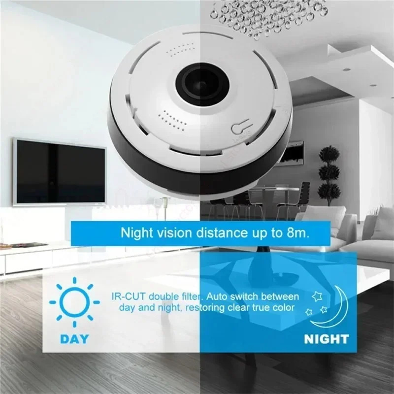 Kichkina Wi-Fi kuzatuv kamerasi 360° panoramali koʻrinish ikki tomonlama ovozli IP video kameralar 2MP CCTV kamerasi uy xavfsizlik kamerasi