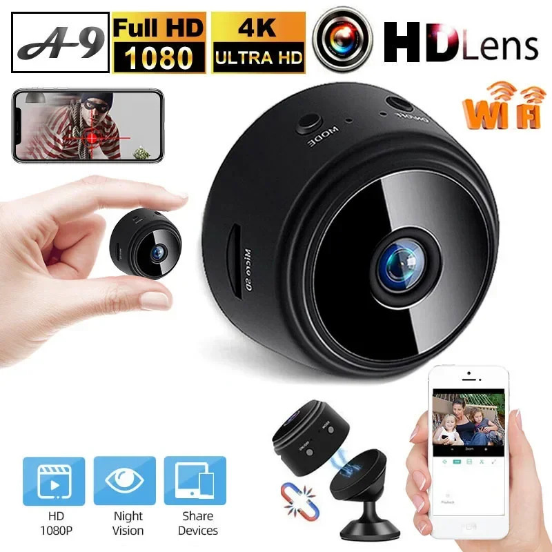 Mikro uy simsiz video kuzatuvi Wi-Fi kamerasi bilan mini xavfsizlik nazorati IP sensorli infraqizil CMOS 2MP kamera, telefon signalizatsiyasi