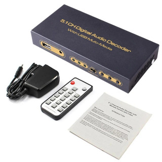 Цифровой аудиоконвертер 5.1, цифро-аналоговый декодер, USB-мультимедийный плеер, коаксиальный аудиоприемник SPDIF с поддержкой AC3, DTS, LPCM Желтый