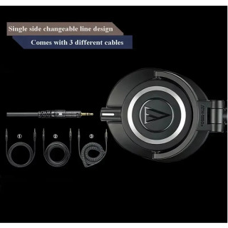 Professional studiya monitori naushniklari Audio-Technica ATH-M50x Hi-Fi simli ulanishi, katlanadigan dizayni va toʻliq oʻlchamli quloq yostiqchalari.