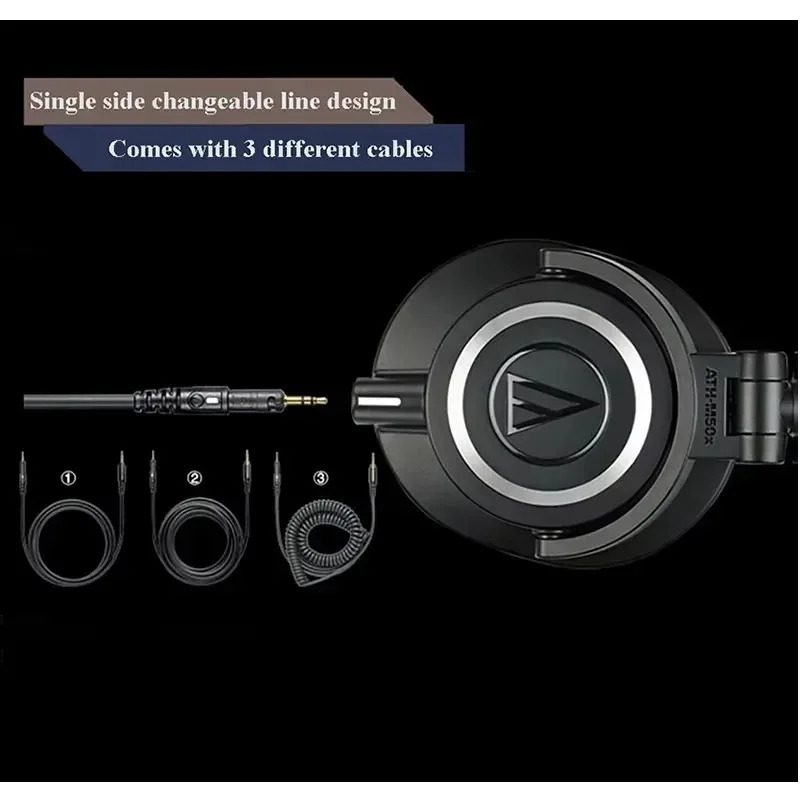 Professional studiya monitori naushniklari Audio-Technica ATH-M50x Hi-Fi simli ulanishi, katlanadigan dizayni va toʻliq oʻlchamli quloq yostiqchalari.