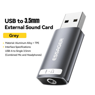 Essager tashqi USB tovush kartasi uchun 3,5 mm mikrofon naushnik uyasi Stereo eshitish vositasi audio mikrofon adapteri, noutbuk uchun dinamik interfeysi черный