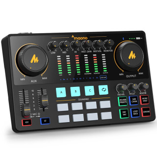 Звуковая карта Maonocaster AME2, аудиоинтерфейс Maonocaster, оборудование для подкастов, студийный универсальный микшер для прямой трансляции, гитары, ПК БЕЛЫЙ