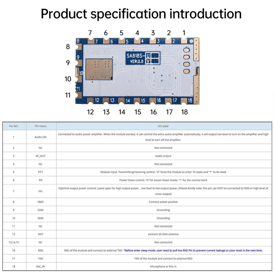 SA818S interkom moduli o'rnatilgan mikrokontroller RF signal qabul qiluvchi moduli signal kuchaytirgichi DIY asosiy interkom platasi