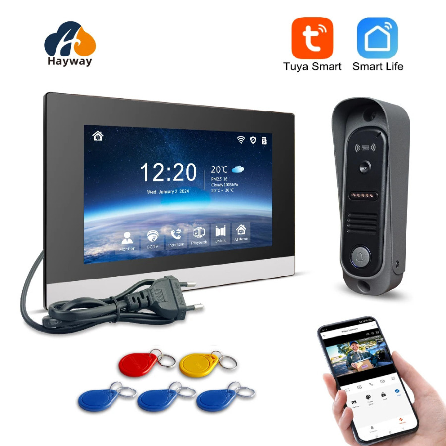 1080P video interkom tizimi TUYA uy eshik telefoni simsiz WiFi Smart infraqizil tungi ko'rish eshik qo'ng'irog'i harakatini aniqlash
