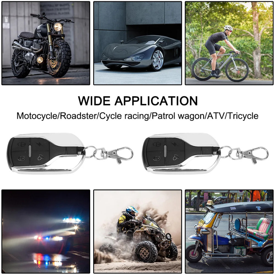 Mototsikl signalizatsiya tizimi Avtomobil Styling Velosiped Scooter Avtomobil 12V O'g'irlikka qarshi mototsikl uchun ikki tomonlama masofadan boshqarish signalizatsiya tizimi
