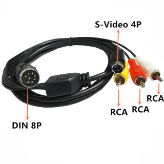 Кабель-адаптер DIN 8-контактный на S-Video 4P (штекер) и 3-RCA (штекер) для аудио- и видеооборудования, 1.5м черный 1,5 м