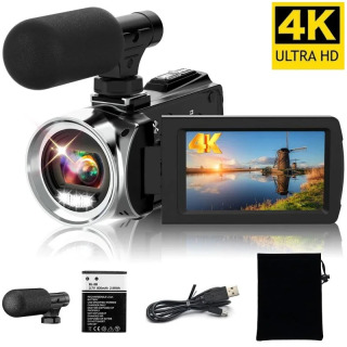 Видеокамера 4K с микрофоном, инфракрасная видеокамера для видеоблогов с 18-кратным зумом для Youtube, портативный цифровой рекордер 48 МП, прямая трансляция БЕЛЫЙ Пакет5