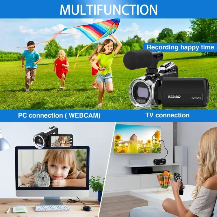 Видеокамера 4K с микрофоном, инфракрасная видеокамера для видеоблогов с 18-кратным зумом для Youtube, портативный цифровой рекордер 48 МП, прямая трансляция