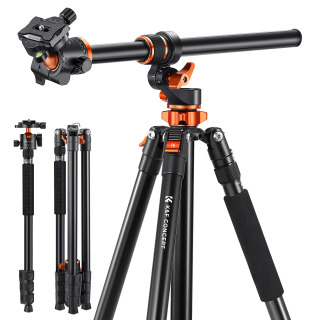 Штатив K&F CONCEPT 90 дюймов/2,3 м из алюминиевого сплава с реверсивной поперечной центральной колонной, модель T254A7+BH-28L, монопод для путешествий БЕЛЫЙ