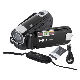 Цифровая видеокамера 4K 48MP Ultra HD 2,7 дюйма 180 °   Видеокамера с 16-кратным цифровым зумом и поворотным экраном для видеоблогов, путешествий с USB-кабелем черный