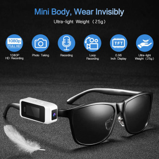 YANGI koʻzoynak taqiladigan mini choʻntak kamerasi 1080P portativ DVR tana kamerasi mini ekranli bosh oʻrnatish kamerasi