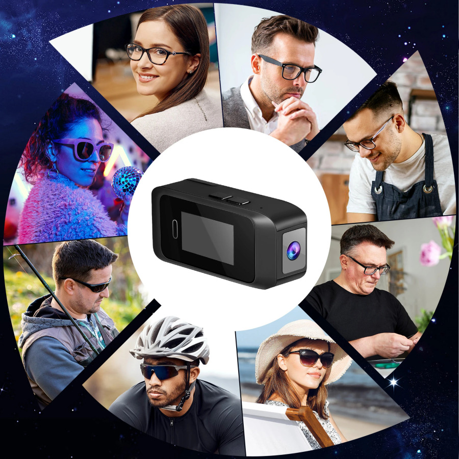 YANGI koʻzoynak taqiladigan mini choʻntak kamerasi 1080P portativ DVR tana kamerasi mini ekranli bosh oʻrnatish kamerasi
