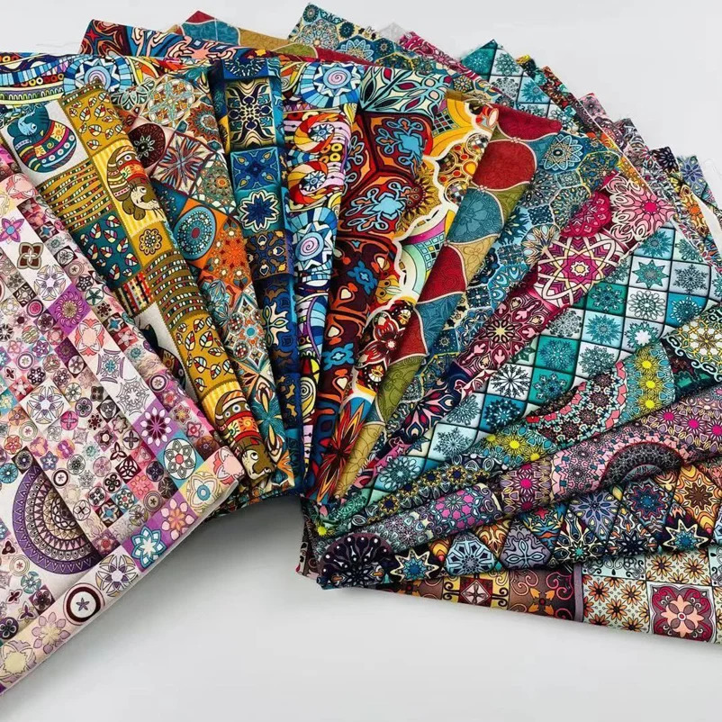Hind uslubidagi mandala paxta matosi Vintage Boho to'qimachilik qo'l san'atlari uchun dekorativ mato Aksessuarlar sumkalar Ko'ylaklar Kiyimlar dona sotiladi (yarim metrga)