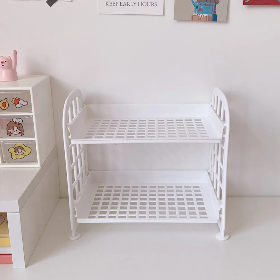 Ikki qavatli ish stoli organizator javoni Ofis maktab anjomlari stoli ish yuritish buyumlari uy yotoqxonasida katlanadigan kosmetik ushlagich tokchalari tokchasi