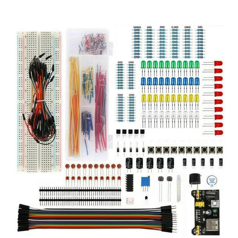 Комплект электронных компонентов, стартовый проект «сделай сам» для Arduino UNO R3, общие конденсаторы, резисторы, конденсаторы, макетная плата с 830-лунками