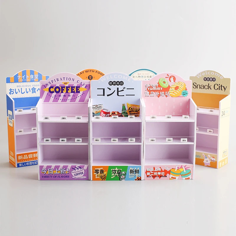 Pretend Play aksessuarlari Mebel Shkaf Rafiqi Oshxona Sovg'asi Miniatyura Yoqimli Ichimlik Oziq-ovqat Supermarket Do'koni Tokchasi Qo'g'irchoq uyi