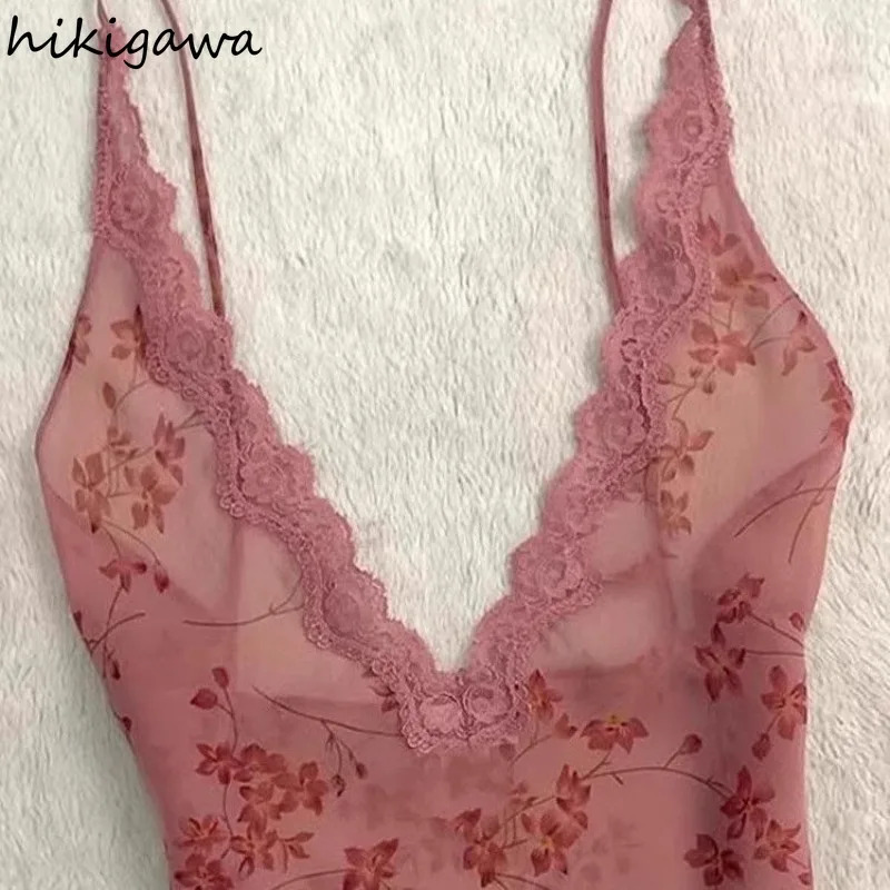 Ayollar kiyimlari: Shaffof V-bo'yinli to'rli tank toplar Yengsiz Bodikon, orqasiz bosma sexy yelek toplar
